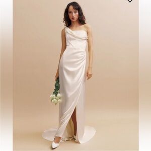 Reformation One-Shoulder Satin Gown in Ivory